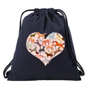 Cute Love Heart Horses Drawstring Bag