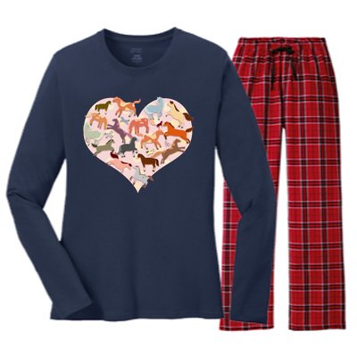 Cute Love Heart Horses Women's Long Sleeve Flannel Pajama Set 