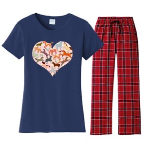 Cute Love Heart Horses Women's Flannel Pajama Set