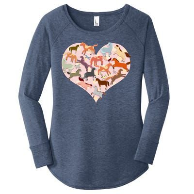 Cute Love Heart Horses Women's Perfect Tri Tunic Long Sleeve Shirt