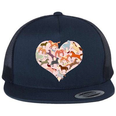 Cute Love Heart Horses Flat Bill Trucker Hat