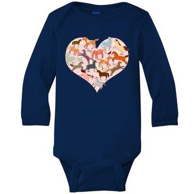 Cute Love Heart Horses Baby Long Sleeve Bodysuit