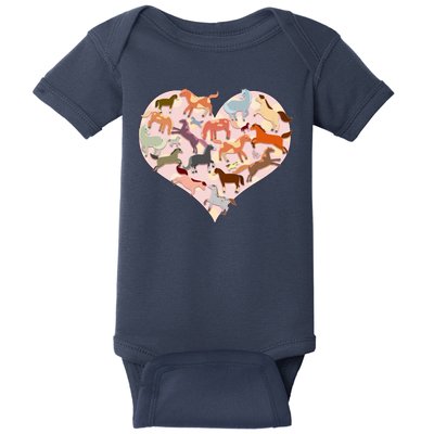 Cute Love Heart Horses Baby Bodysuit