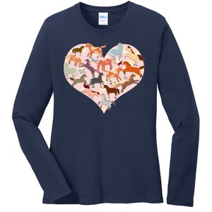 Cute Love Heart Horses Ladies Long Sleeve Shirt