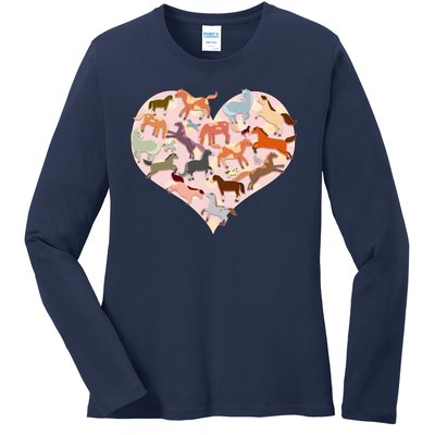 Cute Love Heart Horses Ladies Long Sleeve Shirt