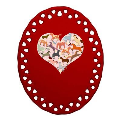 Cute Love Heart Horses Ceramic Oval Ornament