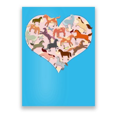 Cute Love Heart Horses Poster