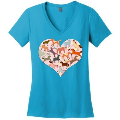 Cute Love Heart Horses Women's V-Neck T-Shirt