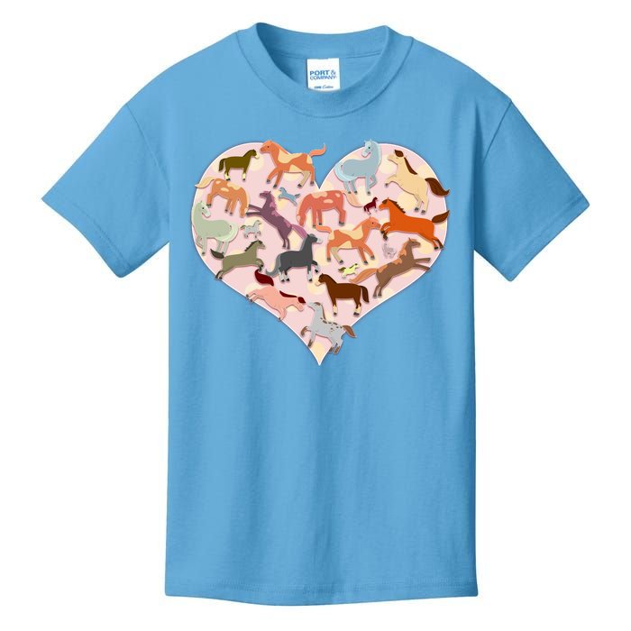 Cute Love Heart Horses Kids T-Shirt