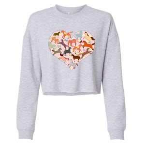 Cute Love Heart Horses Cropped Pullover Crew