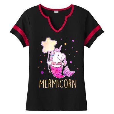 Cute Magical Mermicorn Unicorn Mermaid Ladies Halftime Notch Neck Tee