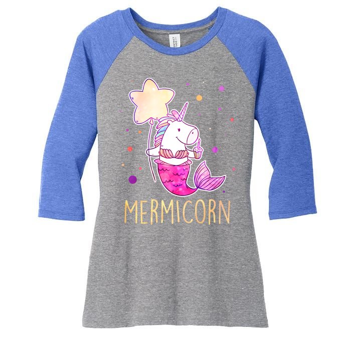 Cute Magical Mermicorn Unicorn Mermaid Women's Tri-Blend 3/4-Sleeve Raglan Shirt