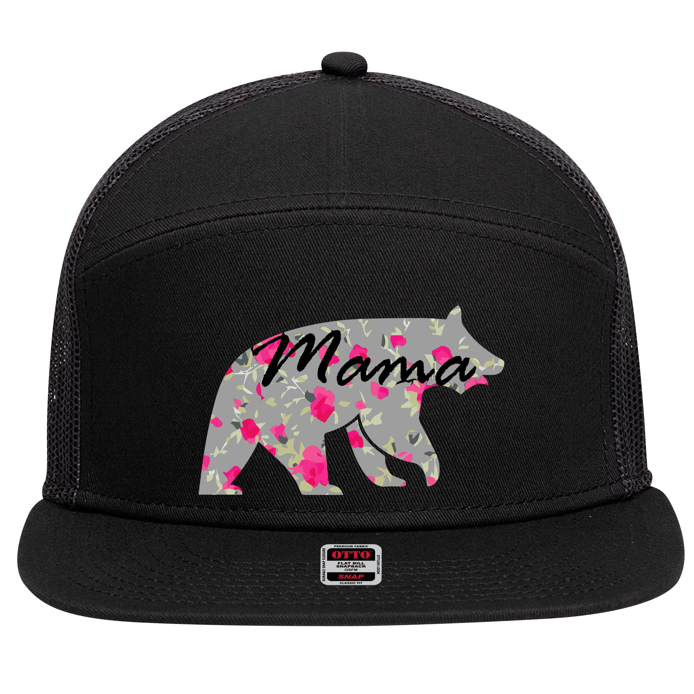Cute Mama Bear Flowers 7 Panel Mesh Trucker Snapback Hat
