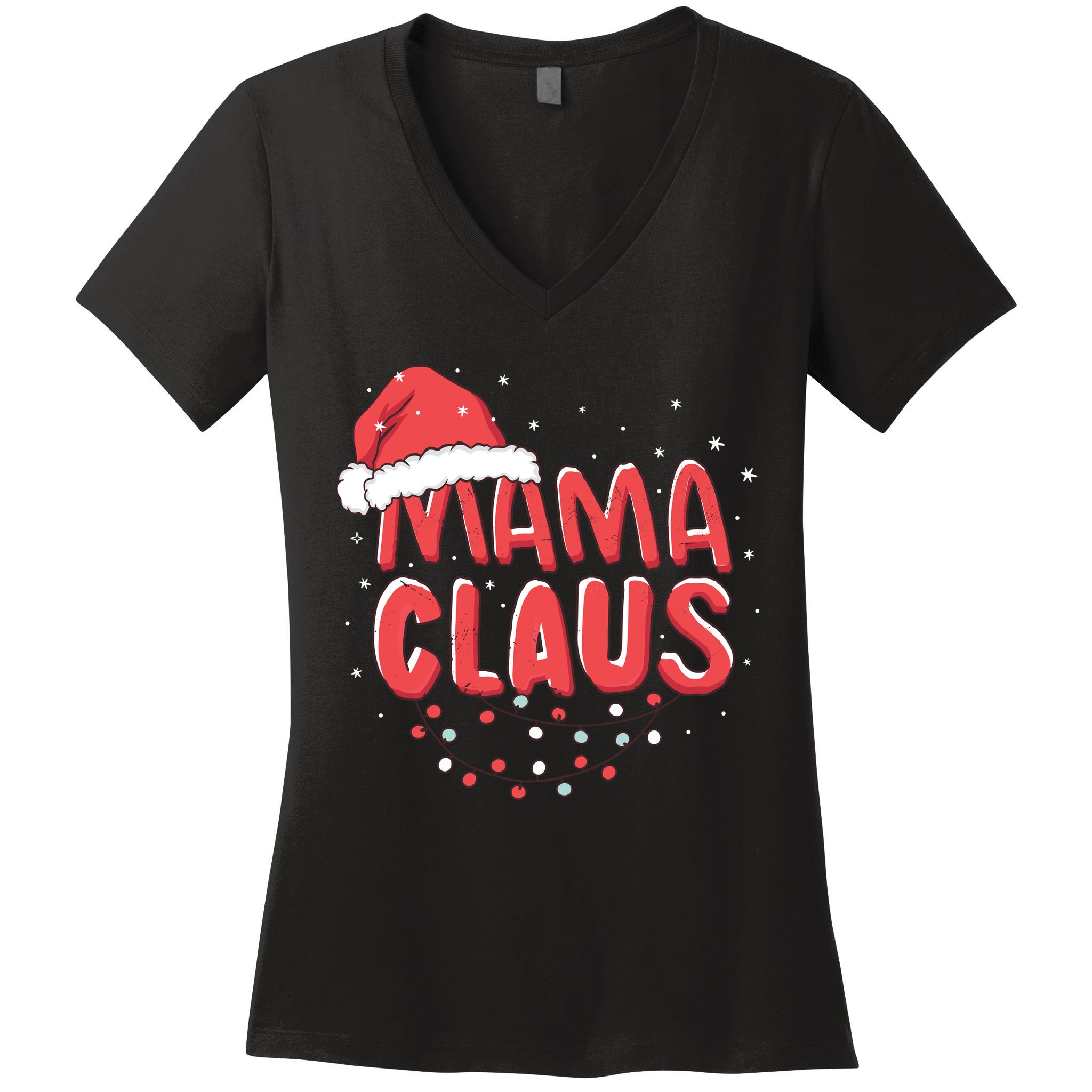 Cute Mama Claus Christmas Lights Women's V-Neck T-Shirt