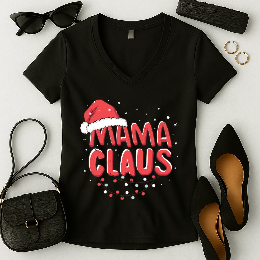 Cute Mama Claus Christmas Lights Women's V-Neck T-Shirt