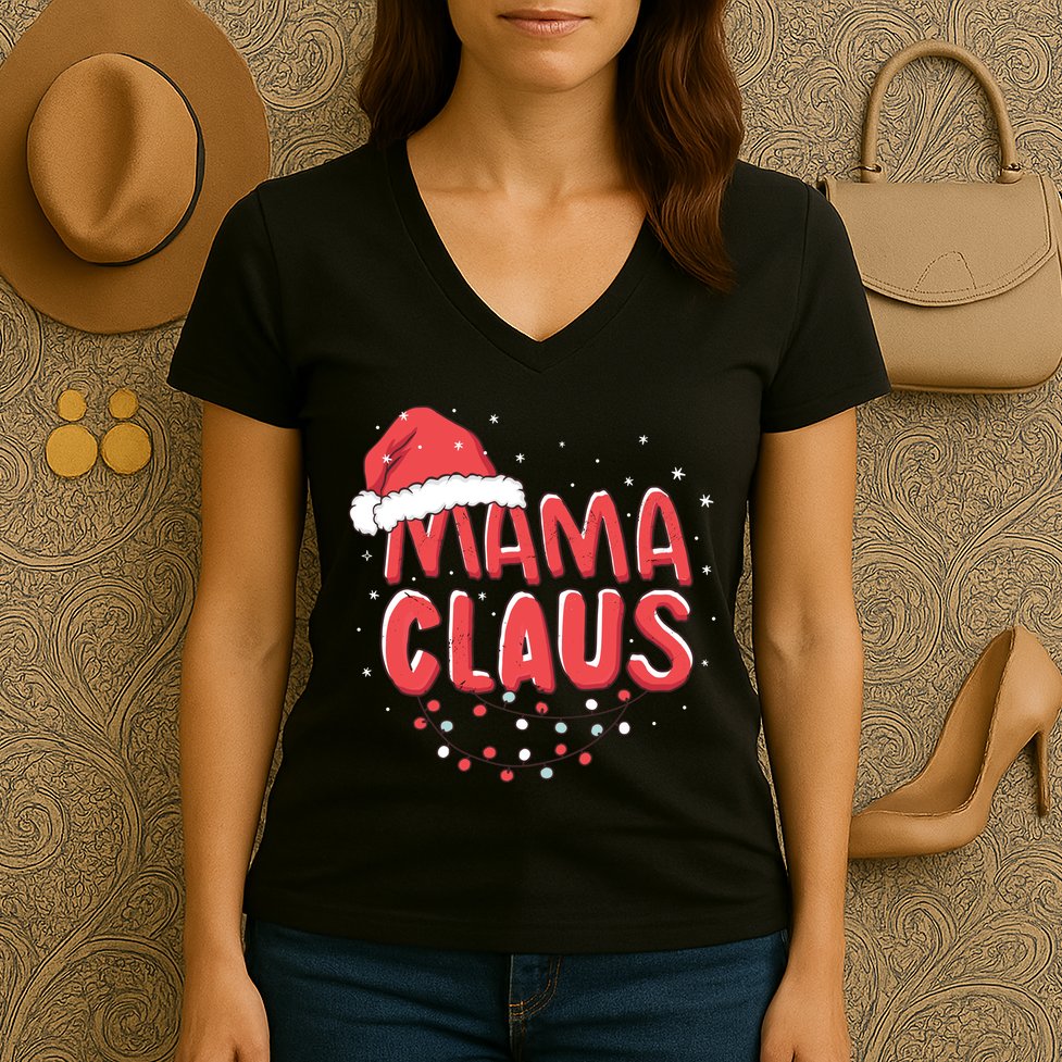 Cute Mama Claus Christmas Lights Women's V-Neck T-Shirt