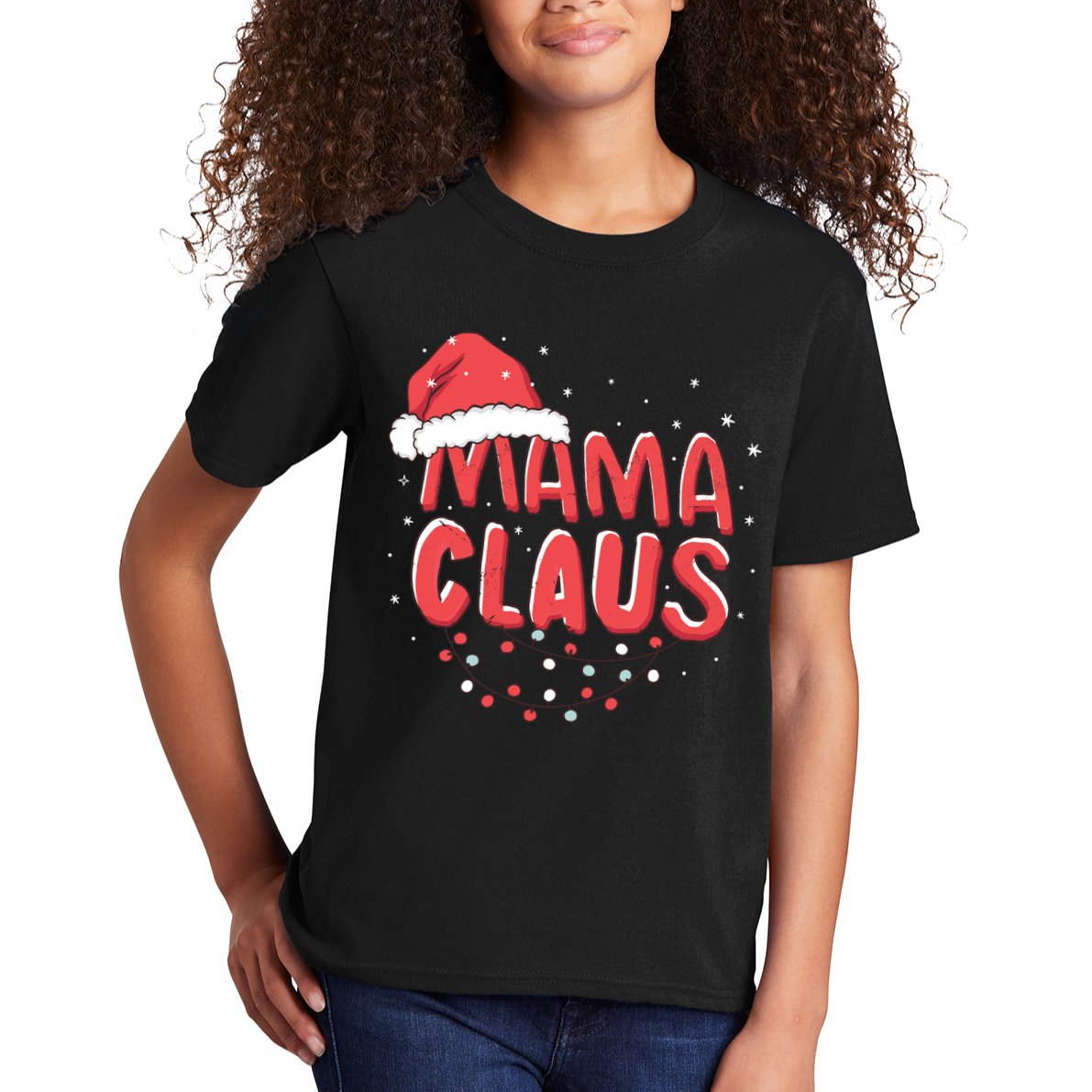 Cute Mama Claus Christmas Lights Kids T-Shirt