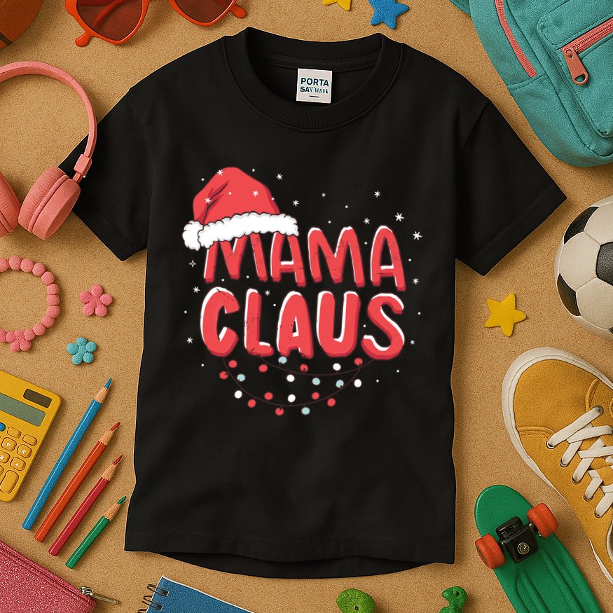 Cute Mama Claus Christmas Lights Kids T-Shirt