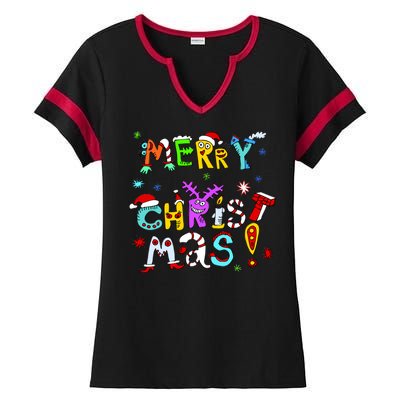 Cute Merry Christmas Ladies Halftime Notch Neck Tee