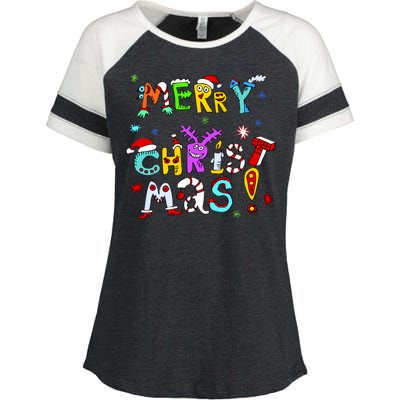 Cute Merry Christmas Enza Ladies Jersey Colorblock Tee