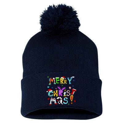 Cute Merry Christmas Pom Pom 12in Knit Beanie