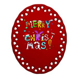 Cute Merry Christmas Ceramic Oval Ornament