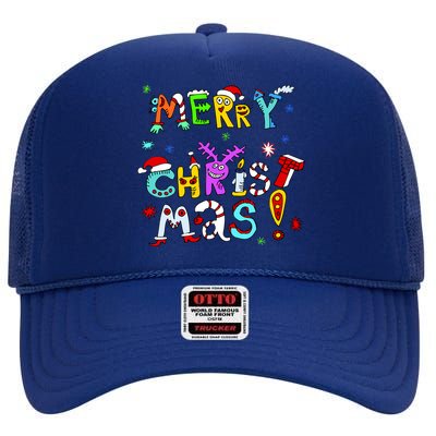 Cute Merry Christmas High Crown Mesh Back Trucker Hat