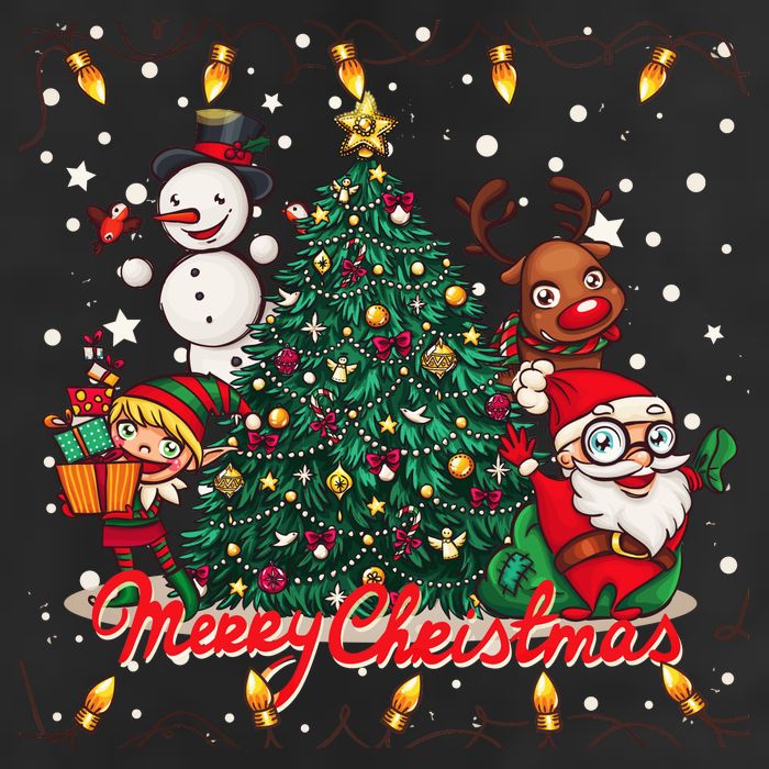Cute Merry Christmas Graphic Collage 7 Panel Mesh Trucker Snapback Hat