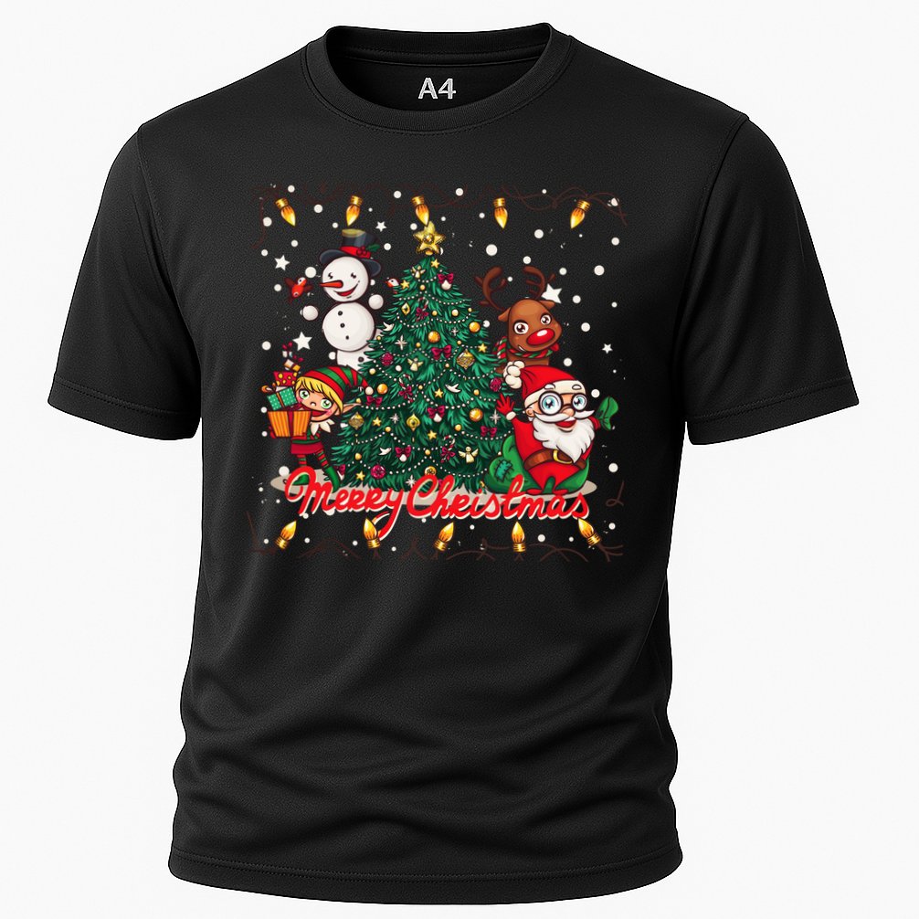 Cute Merry Christmas Graphic Collage Cooling Performance Crew T-Shirt