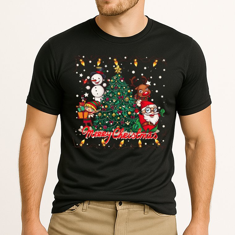 Cute Merry Christmas Graphic Collage Cooling Performance Crew T-Shirt
