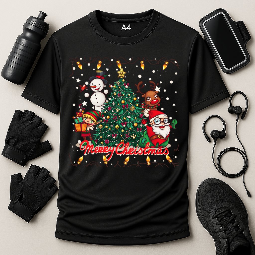 Cute Merry Christmas Graphic Collage Cooling Performance Crew T-Shirt