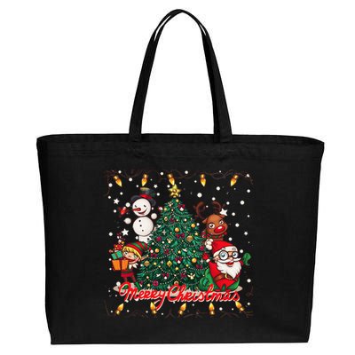 Cute Merry Christmas Graphic Collage Cotton Canvas Jumbo Tote