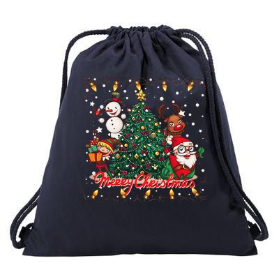 Cute Merry Christmas Graphic Collage Drawstring Bag