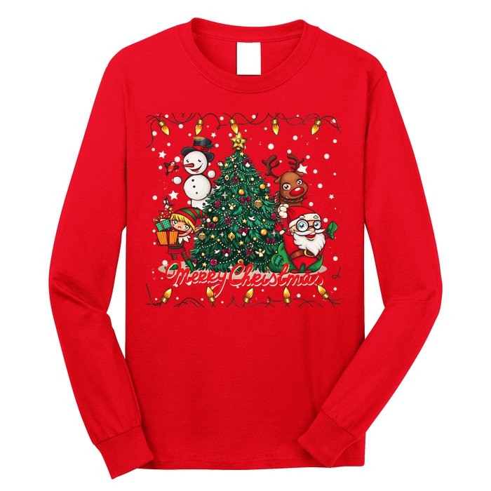 Cute Merry Christmas Graphic Collage Long Sleeve Shirt