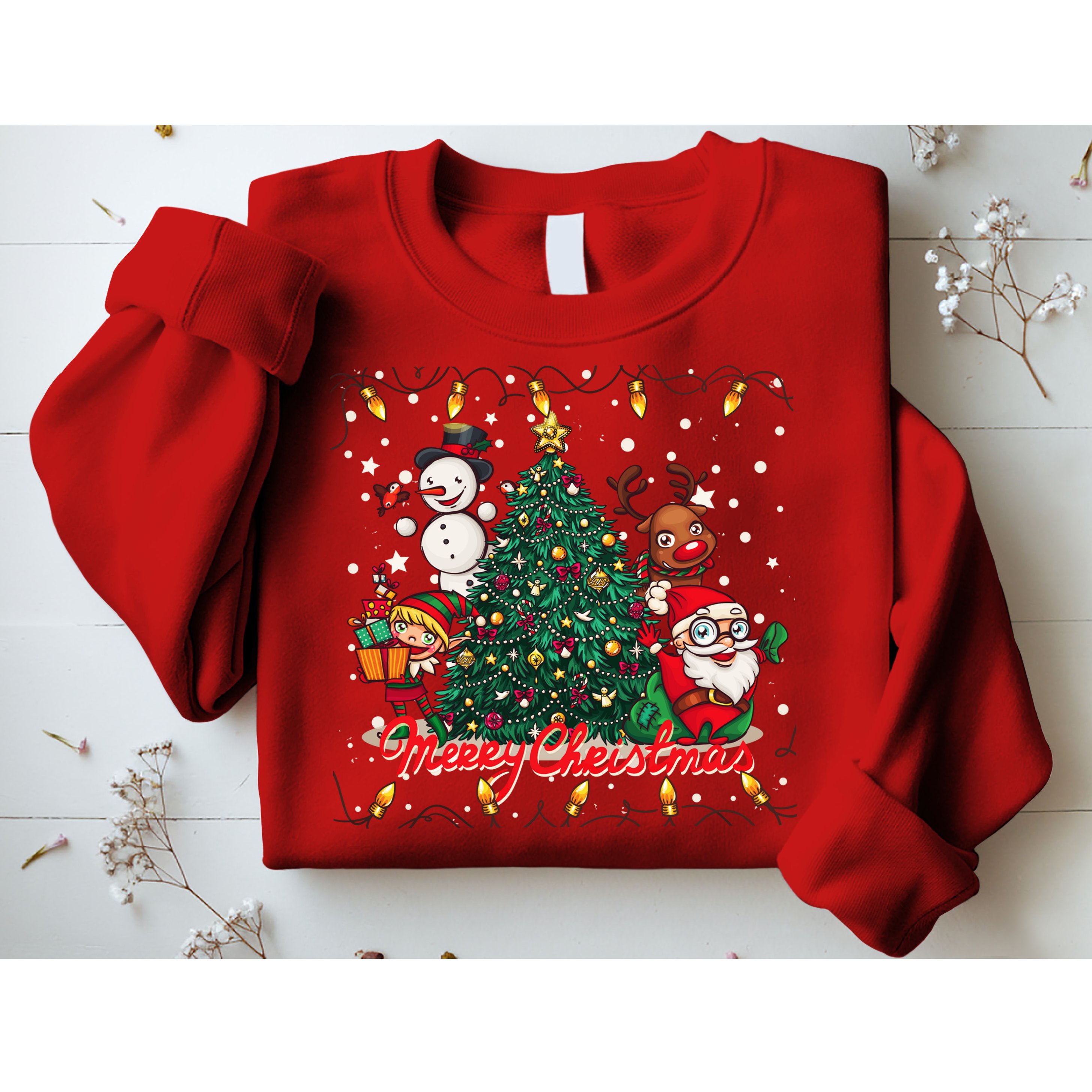 Cute Merry Christmas Graphic Collage Sweatshirt