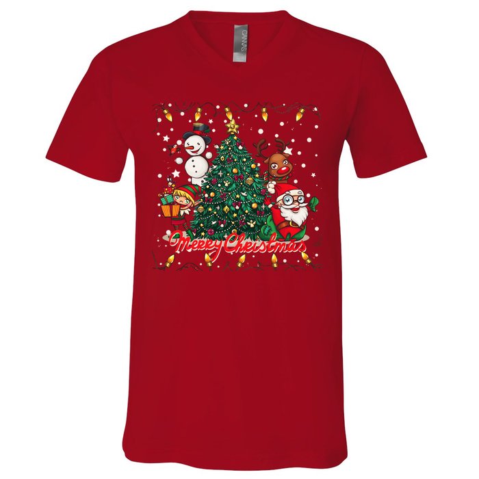 Cute Merry Christmas Graphic Collage V-Neck T-Shirt