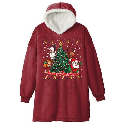 Cute Merry Christmas Graphic Collage Hooded Wearable Blanket