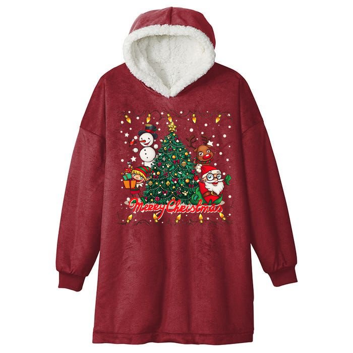 Cute Merry Christmas Graphic Collage Hooded Wearable Blanket