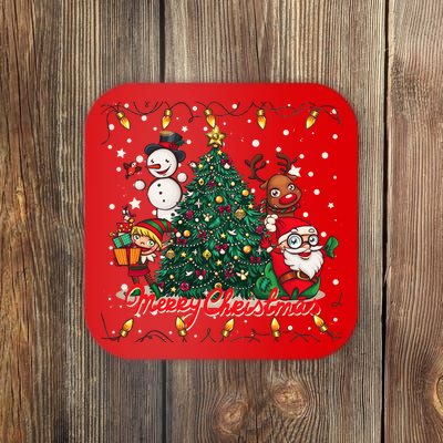 Cute Merry Christmas Graphic Collage Coaster