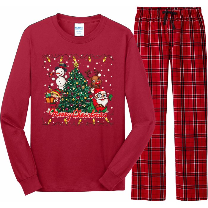 Cute Merry Christmas Graphic Collage Long Sleeve Pajama Set