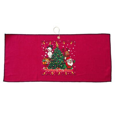 Cute Merry Christmas Graphic Collage Large Microfiber Waffle Golf Towel