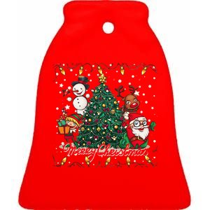 Cute Merry Christmas Graphic Collage Ceramic Bell Ornament