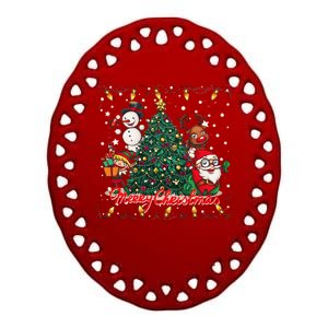 Cute Merry Christmas Graphic Collage Ceramic Oval Ornament