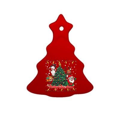 Cute Merry Christmas Graphic Collage Ceramic Tree Ornament