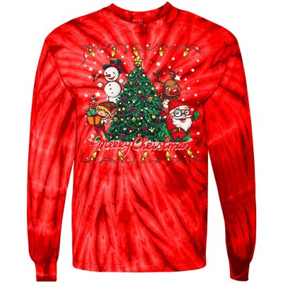 Cute Merry Christmas Graphic Collage Tie-Dye Long Sleeve Shirt