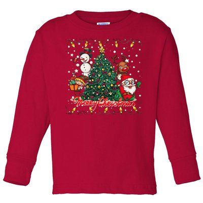 Cute Merry Christmas Graphic Collage Toddler Long Sleeve Shirt