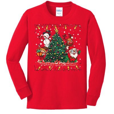 Cute Merry Christmas Graphic Collage Kids Long Sleeve Shirt