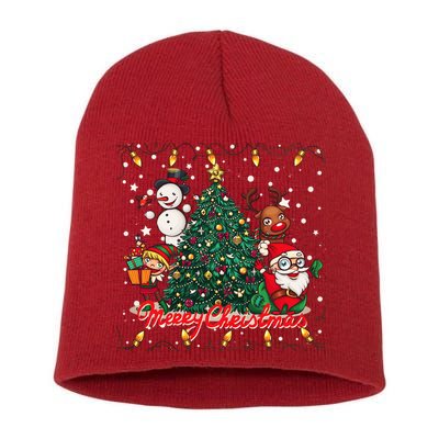 Cute Merry Christmas Graphic Collage Short Acrylic Beanie