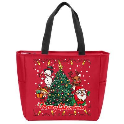 Cute Merry Christmas Graphic Collage Zip Tote Bag