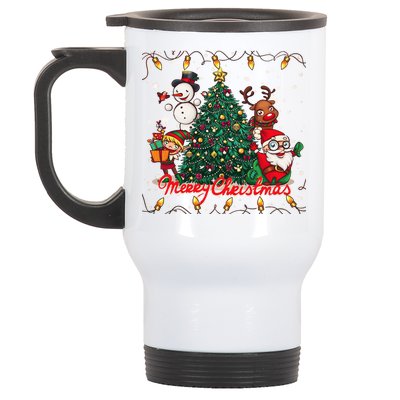 Cute Merry Christmas Graphic Collage Stainless Steel Travel Mug